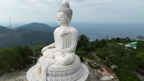 the big buddha, phuket - buddhist temple in karon, thailand - aerial pullback