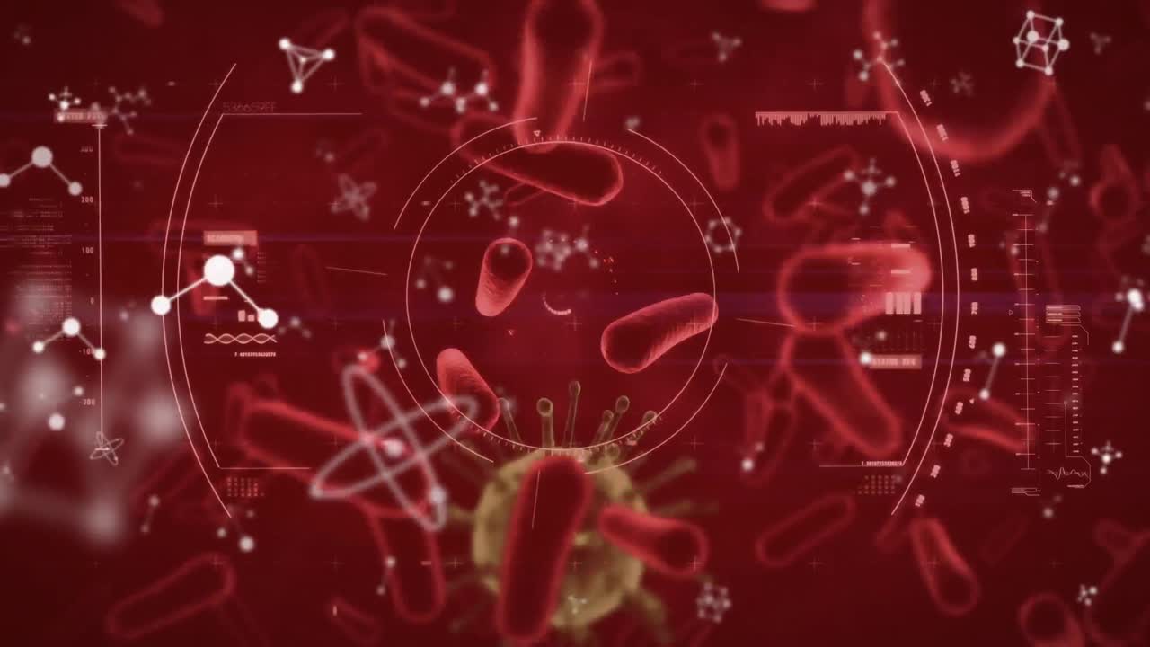 스 ⁇  스캐닝과 매크로 코로나 19 세포의 애니메이션