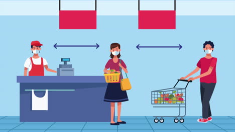 campaña de distanciamiento social con los clientes de los supermercados