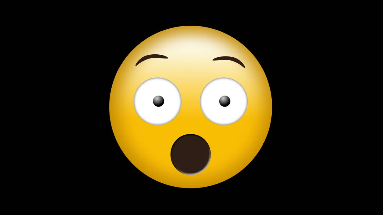 animación del icono de emoji asustado sobre formas rojas en movimiento sobre fondo negro