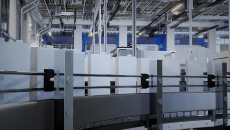 automated production conveyor line at the modern factory. carrying the cartons on the production conveyor line. carton boxes transported on the production conveyor line. machinery mechanism
