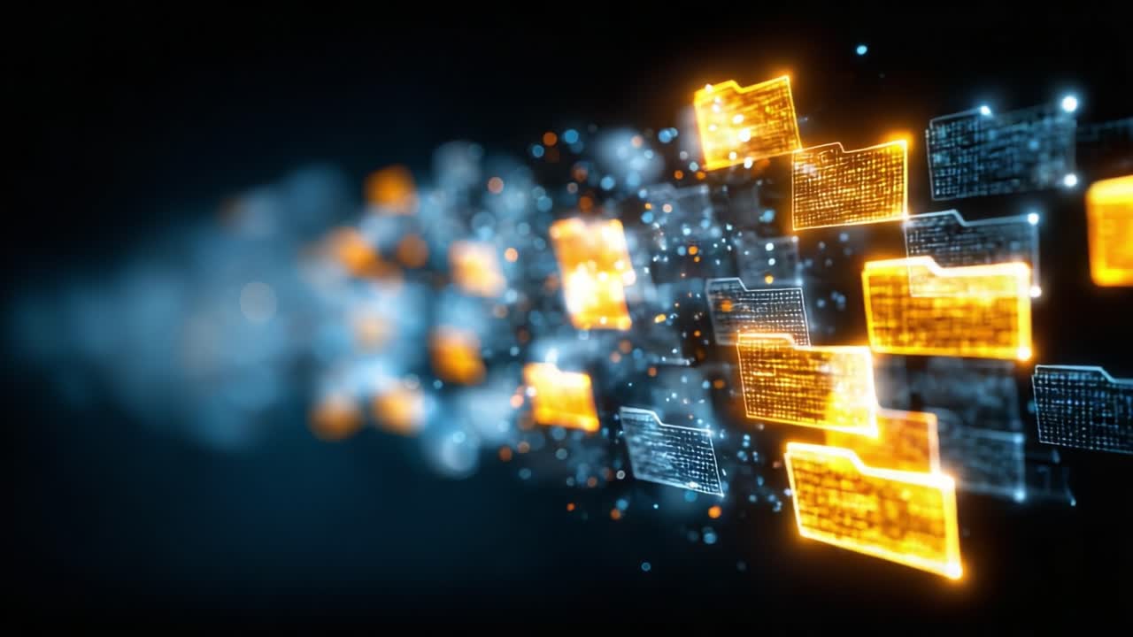 Dynamic Visualization of Data Transfer: An Illustrative Representation of Digital File Movement and Network Activity in a High-Tech Environment