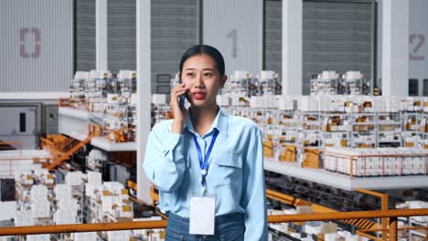 businesswoman on phone call in warehouse