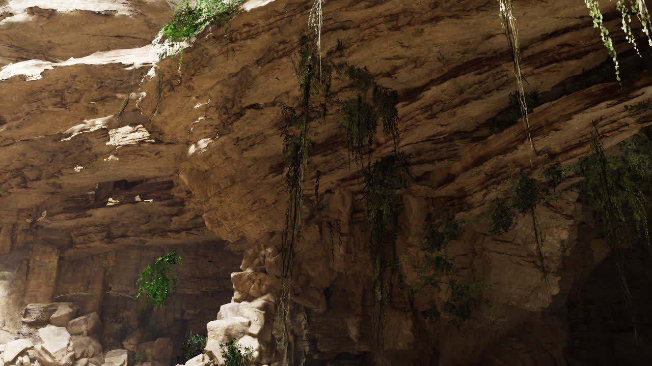 Exploring a stunning limestone cave with lush greenery in natural light
