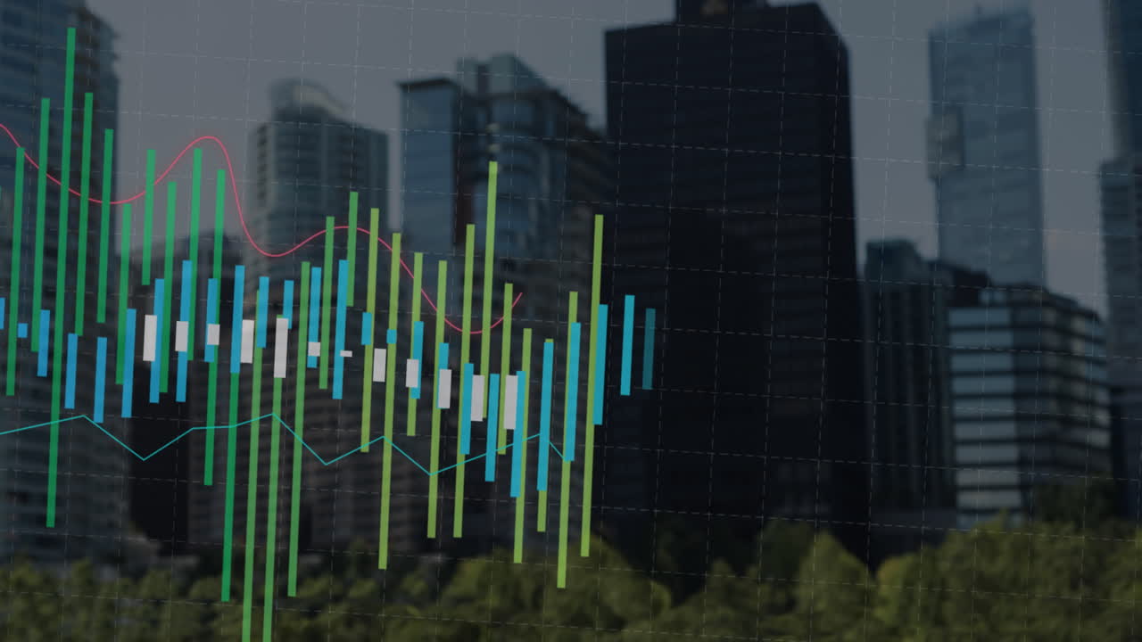 animación del procesamiento de datos sobre el paisaje urbano