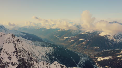 Aerial-View-of-Beautiful-Sunset-over-Ponte-di-Legno,-Valcamonica-near-Passo-Del-Tonale-in-the-Italian-Alps