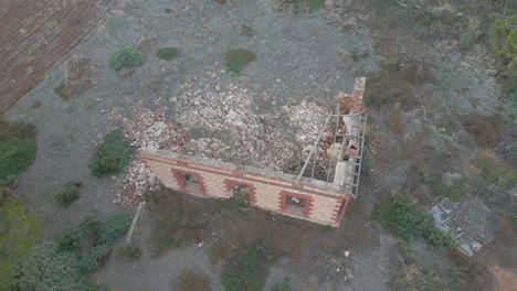 Aerial-ascending-view-House-ruins-on-Australian-Countryside-field