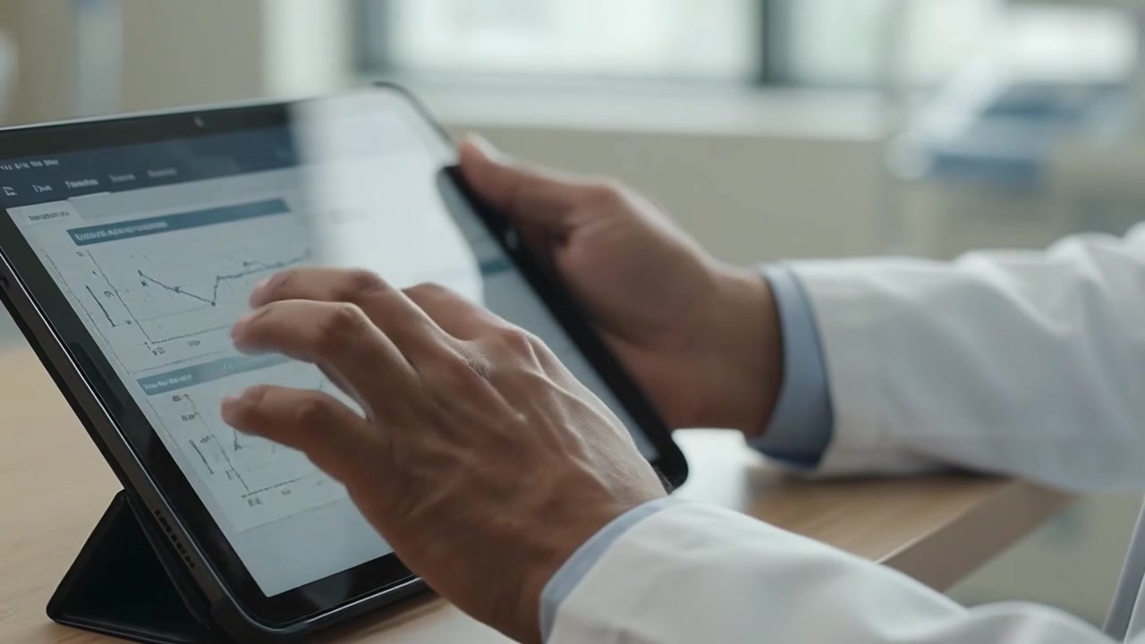 Doctor Discussing Medical Data on Tablet with Patient in Hospital