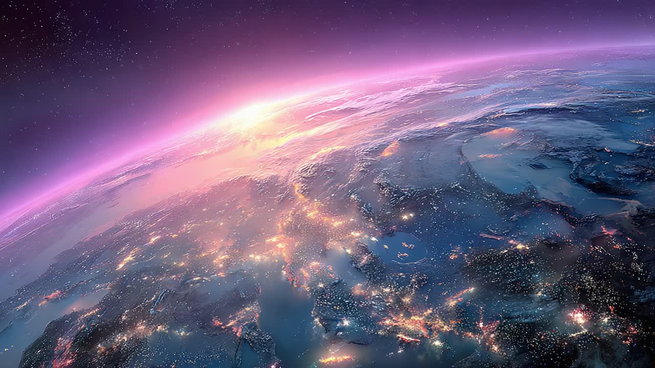 A Breathtaking View of Earth from Space Captured in a Stunning Moment, Showcasing the Planet's Resplendent Beauty Amidst Twinkling City Lights and Cosmic Wonders