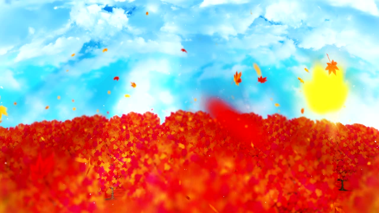 ilustración de paisajes forestales de otoño, fondo de naturaleza abstracta, animación en bucle de hojas de arce,