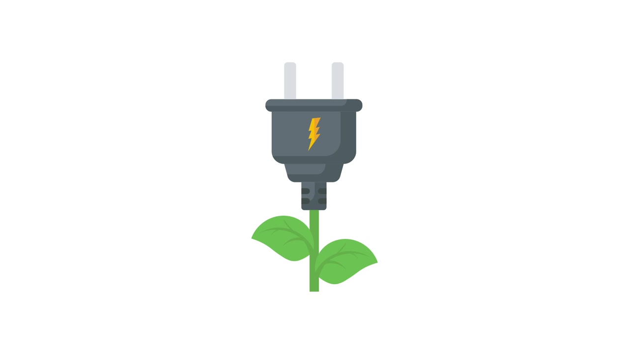 Animated Plant Growing into an Electric Plug Symbolizing Green Energy