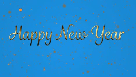 Animation-of-happy-new-year-text-over-gold-spots-falling-on-blue-background