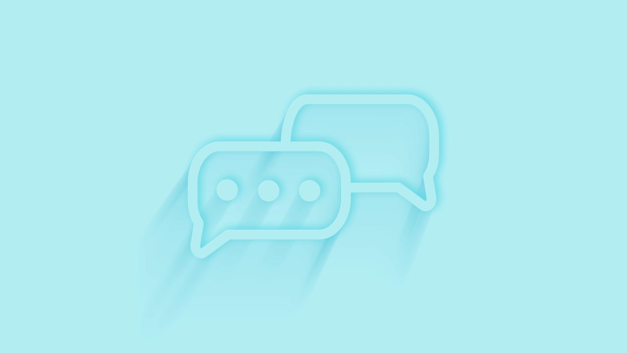icono de chat de burbuja de habla animado con sombra en fondo azul. neumorfismo estilo minimalista. fondo transparente. animación gráfica de movimiento de video 4k.