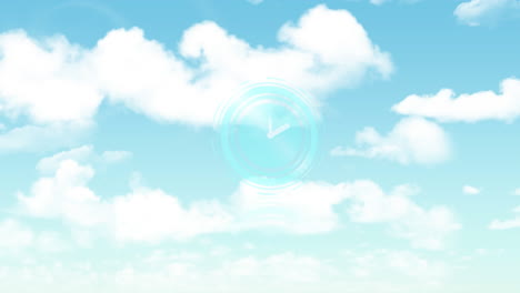animación de un reloj moviéndose rápidamente sobre las nubes y el cielo
