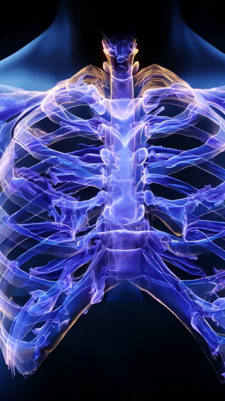 Illuminated Anatomical Display of the Human Thorax: A Captivating Visual Representation of the Ribcage and Spine with Soft Glowing Elements