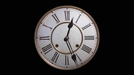 TIMELAPSE,-CUT-OUT-ON-BLACK,-an-antique-clock-with-roman-numerals