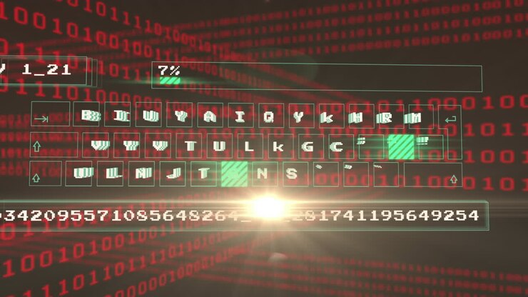 Animation von Binärcode, Tastatur über Datenverarbeitung