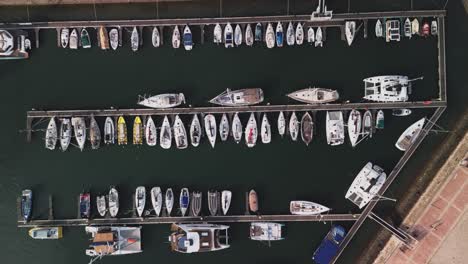 overhead view of marina in the waterfront town in portugal