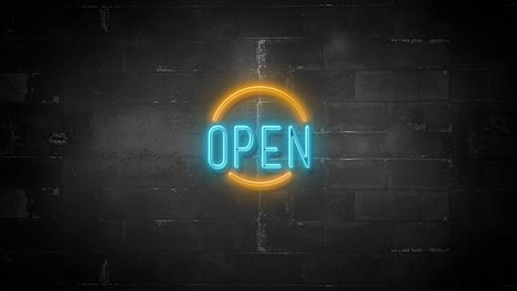 open sign on flickering neon sign in 4k resolution