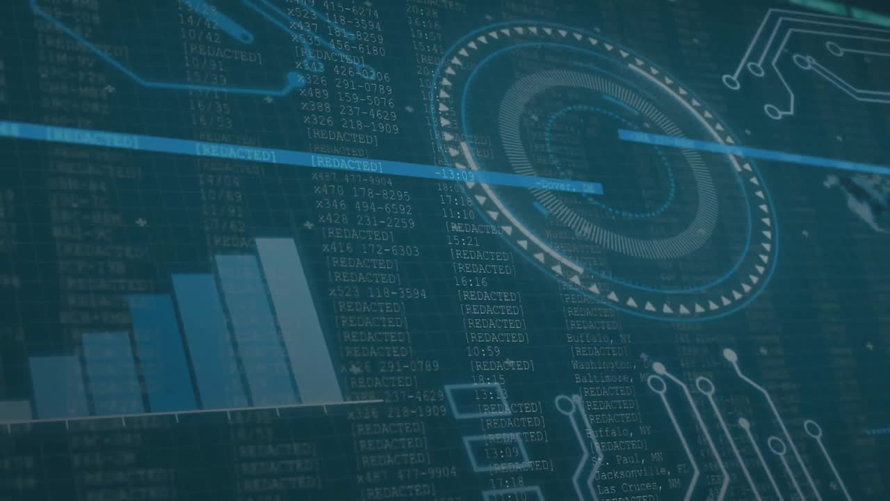 animación del escaneo del alcance y el procesamiento de datos sobre fondo azul