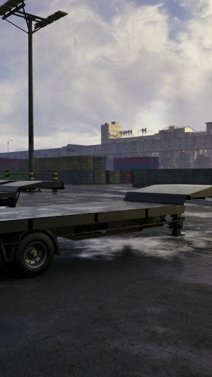 Industrial area with trailers at a shipping yard during overcast weather