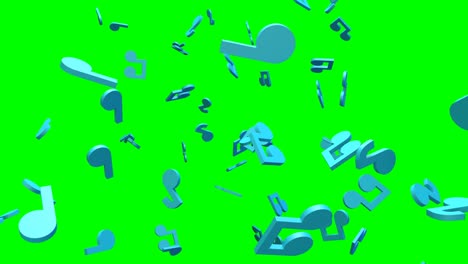 notas musicales azules en el fondo de la tecla de croma verde.