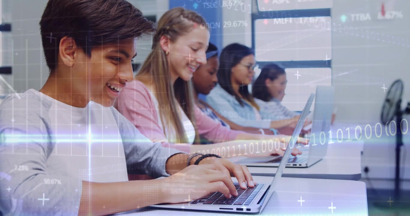 Animation of data processing over diverse students using laptops