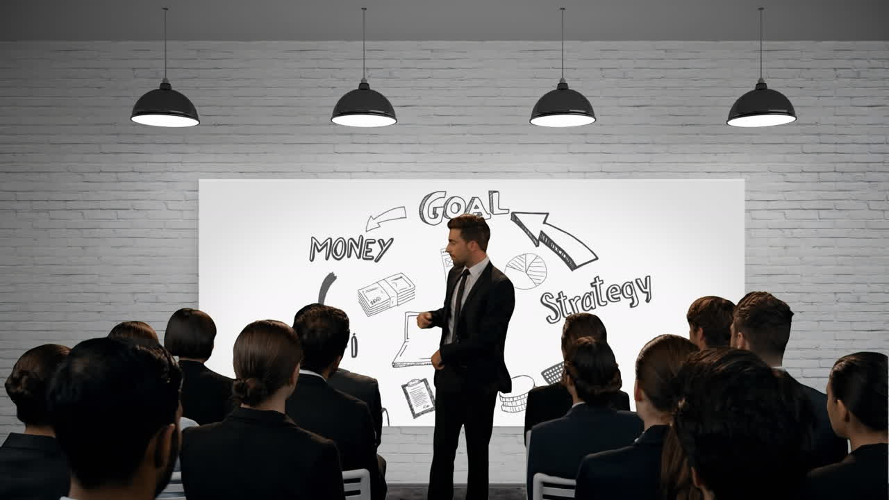 동료 들 에게 소개 하는 사업가