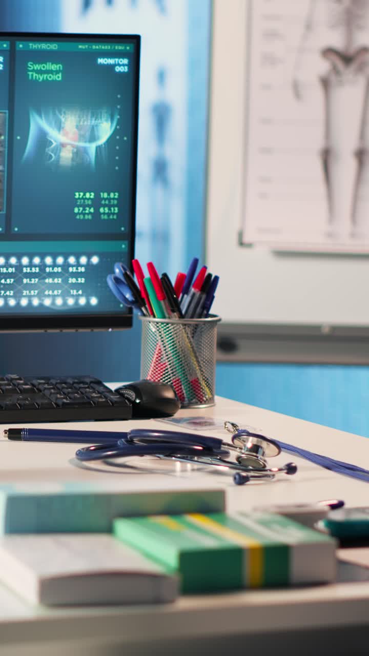 Doctor's Office Workspace with Computer and Medical Equipment