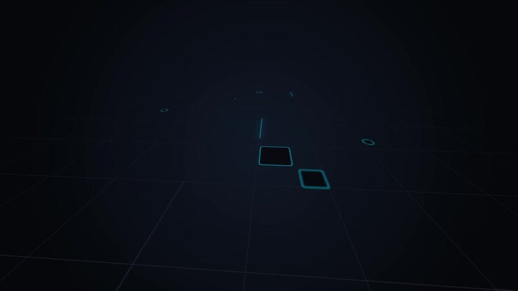 Abstract Digital Grid with Glowing Geometric Shapes
