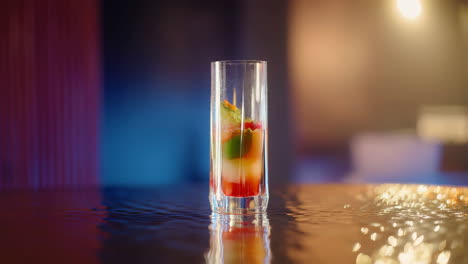 vibrant cocktail on a reflective bar surface
