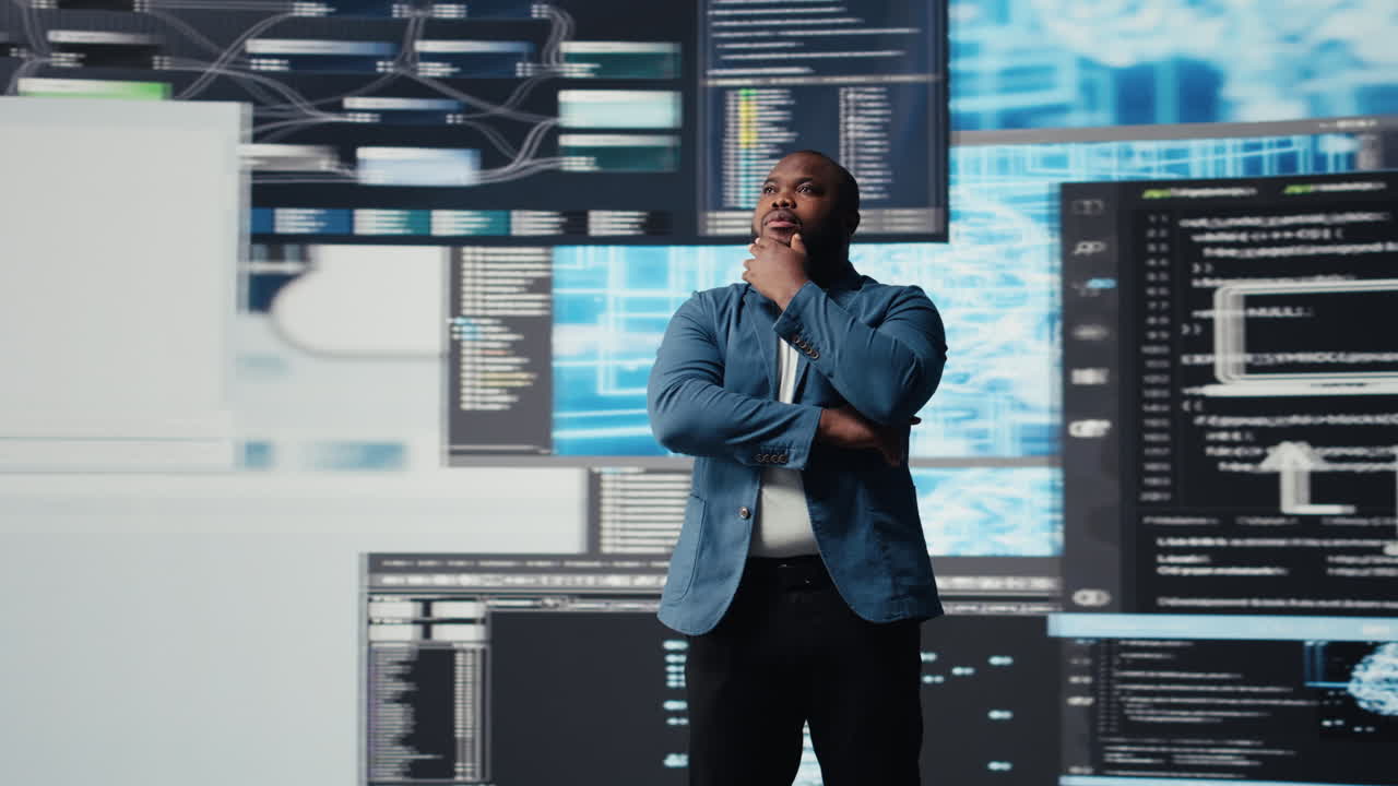 Black software developer immersed in code development