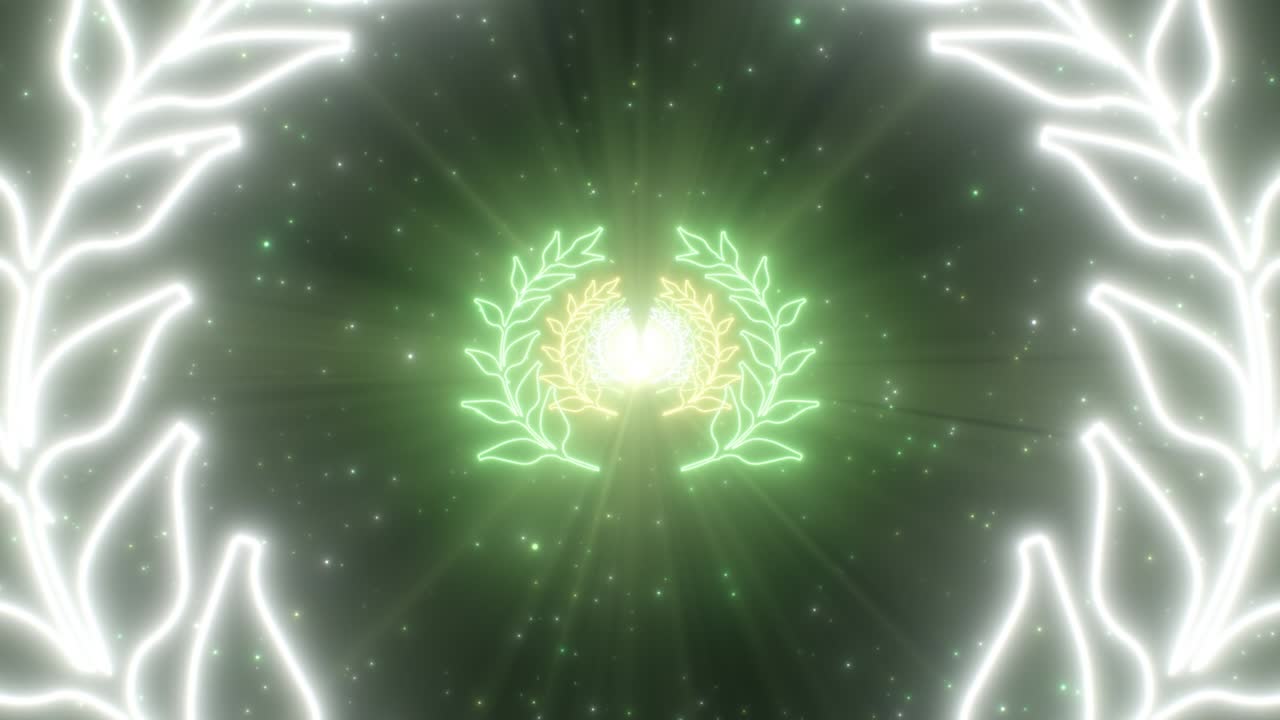rama de olivo símbolo de la paz forma contorno luces de neón estacionales túnel - 4k sin costuras vj bucle movimiento animación de fondo
