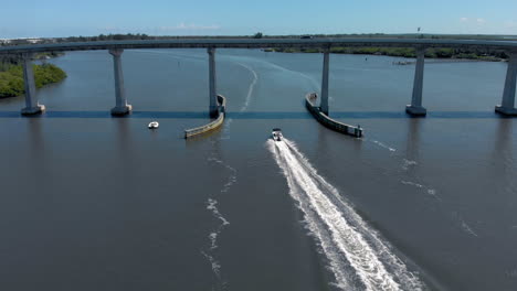 aerial shot of jet skis on the indian river lagoon in florida