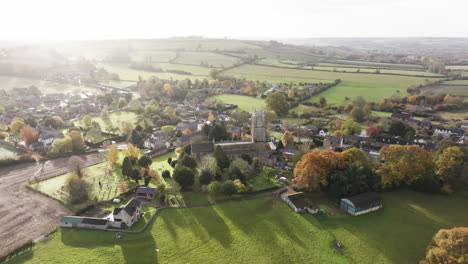 aerial shot of english country villlage