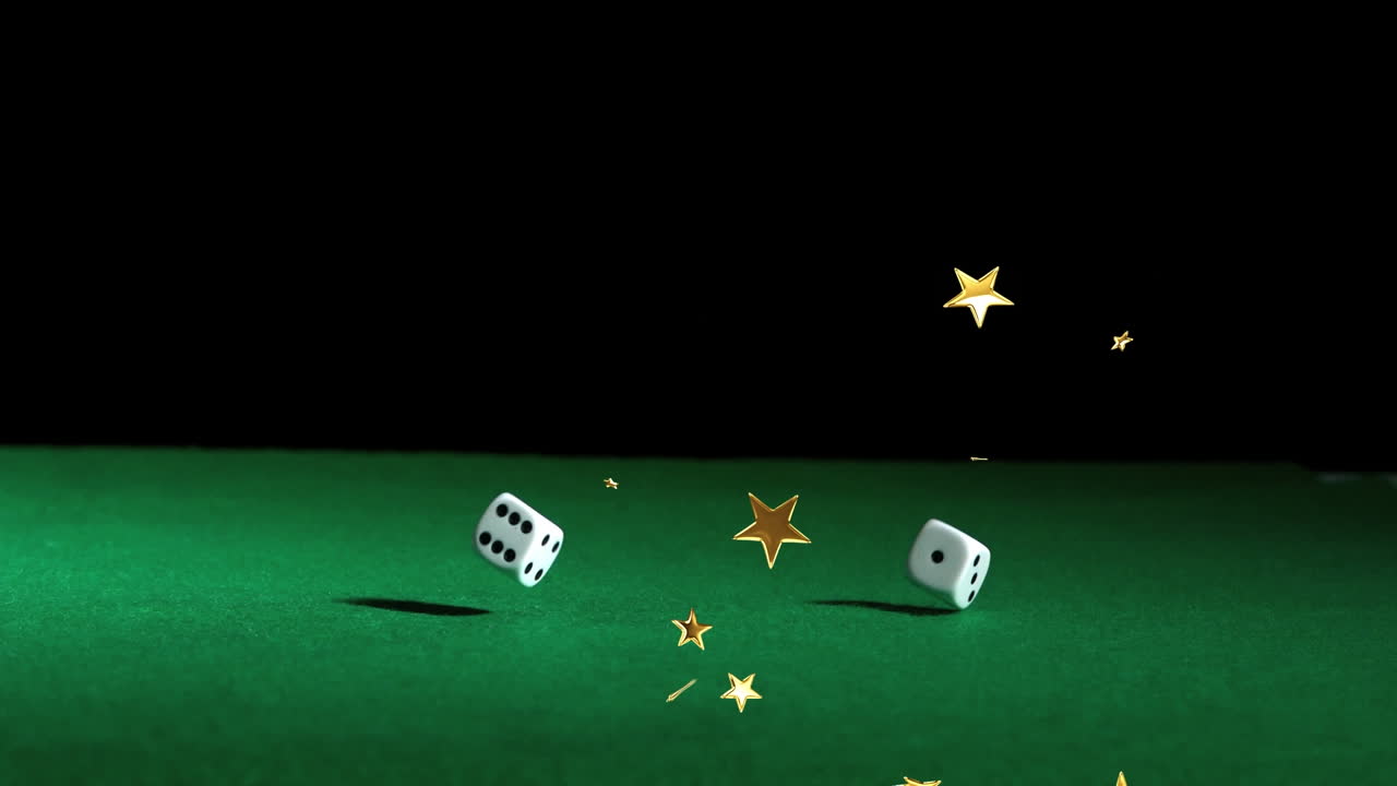animación de estrellas en movimiento sobre los dados en el tablero verde