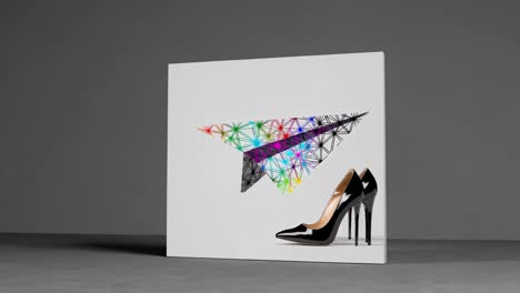 modern women's high heels with abstract paper airplane design