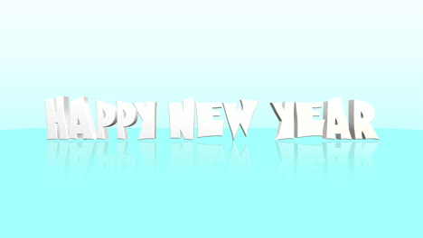 feliz año nuevo texto de dibujos animados en degradado azul y blanco