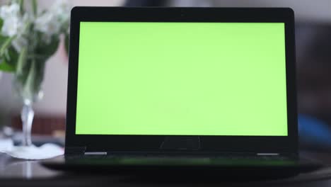 4k resolution and 25 fps, close up footage of green screen on laptop