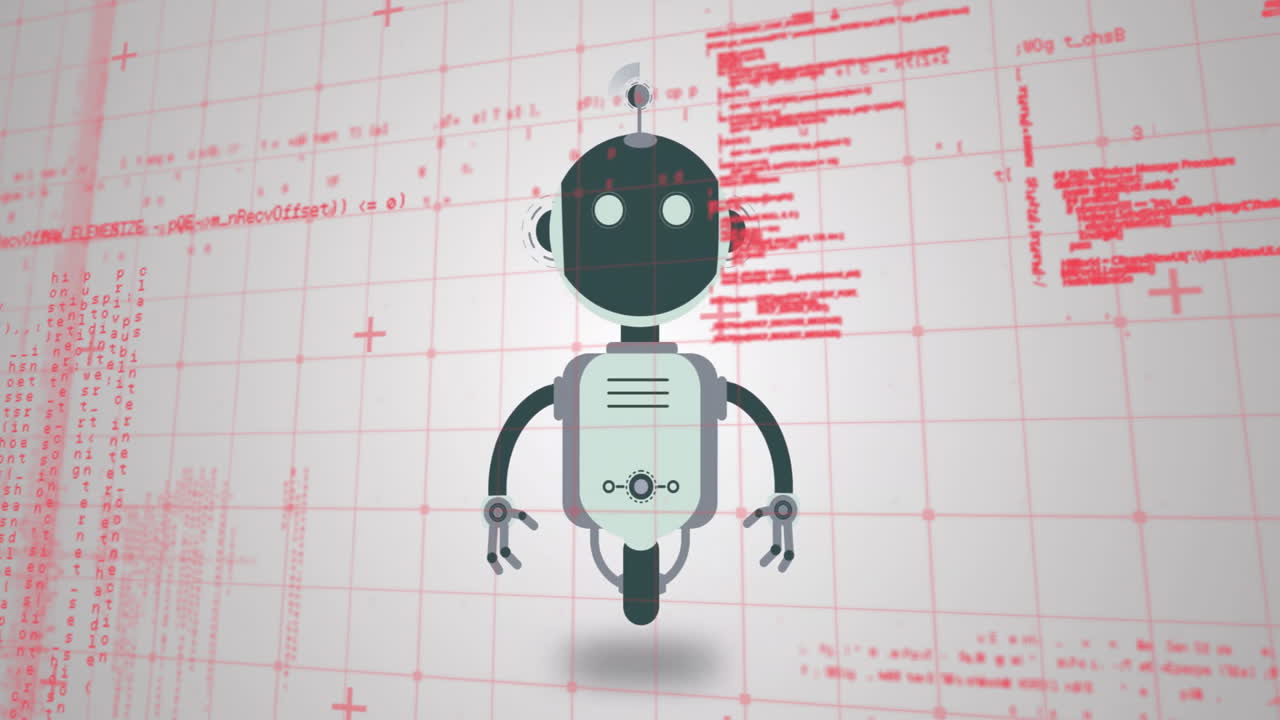 Animation of robot icon over data processing