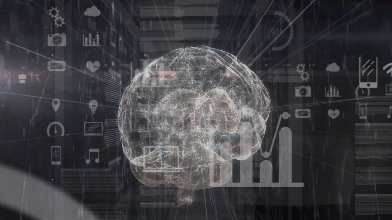 인간 뇌의 애니메이션과 연결 네트워크를 통한 데이터 처리