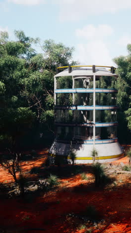 a futuristic tower in a jungle