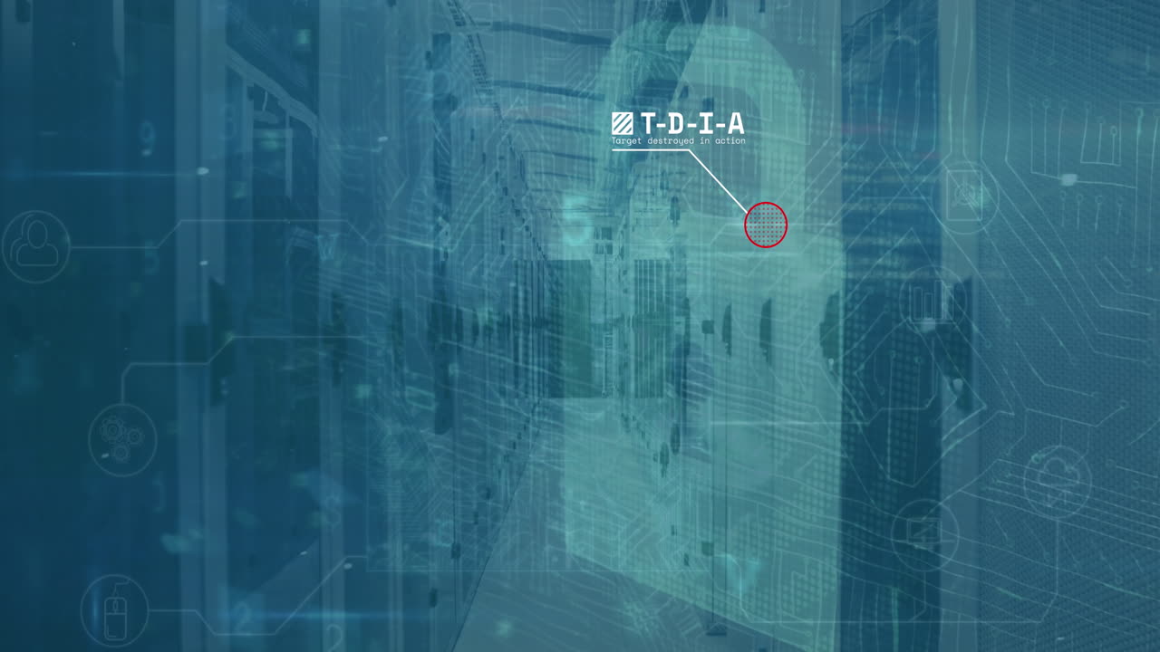 비행기 아이콘의 애니메이션과 컴퓨터 서버 에 대한 사이버 보안 데이터 처리