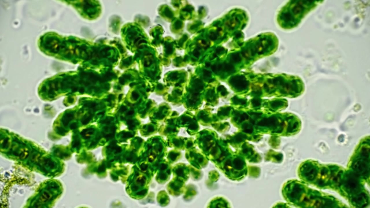 Esplorazione microscopica di alghe verdi: un primo piano sulle strutture e dinamiche cellulari in ambienti acquatici.