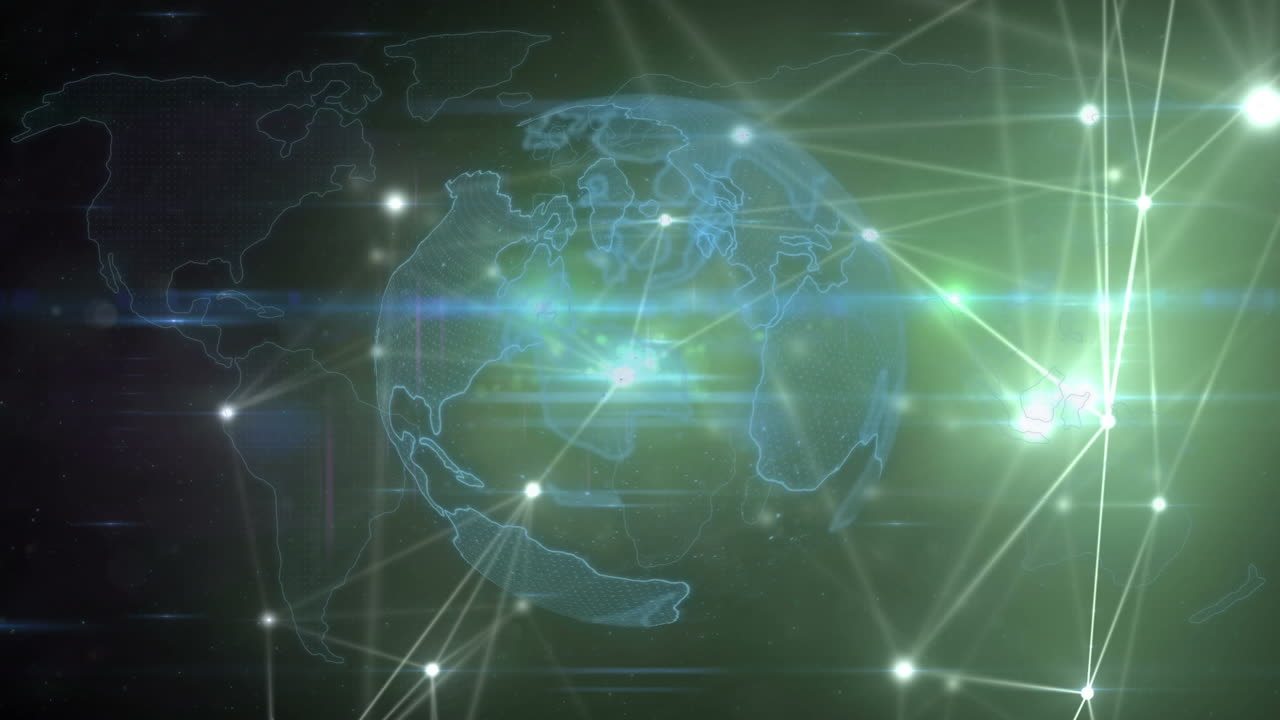 animación de la red de conexiones con el globo y procesamiento de datos