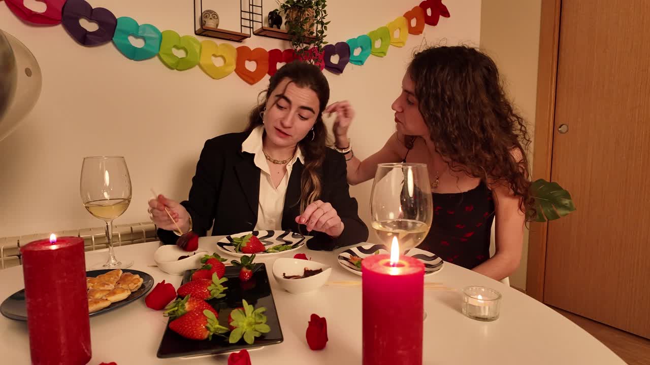 Romantic Dinner with Strawberries and Wine