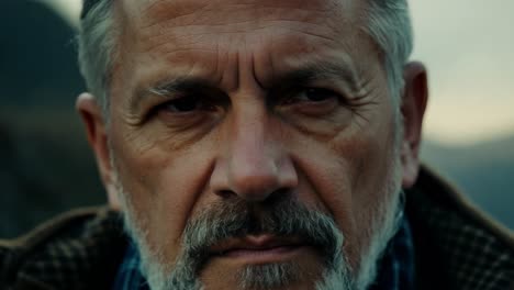 close-up portrait of an older man with gray hair and a beard, looking at the camera with a serious expression.