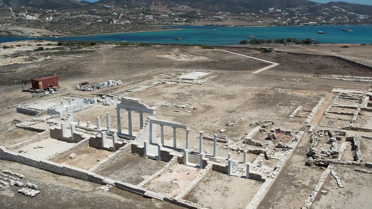 Aerial views from over the ancient Greek Ruins on the Island of Despotiko