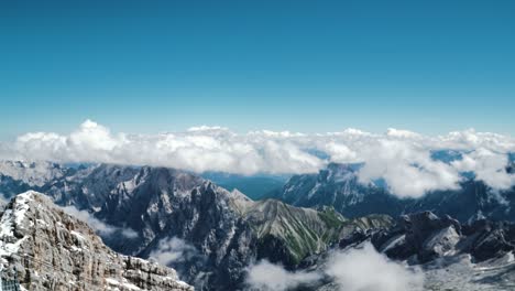 time lapse above mountain panorama under blue sky with beautiful view