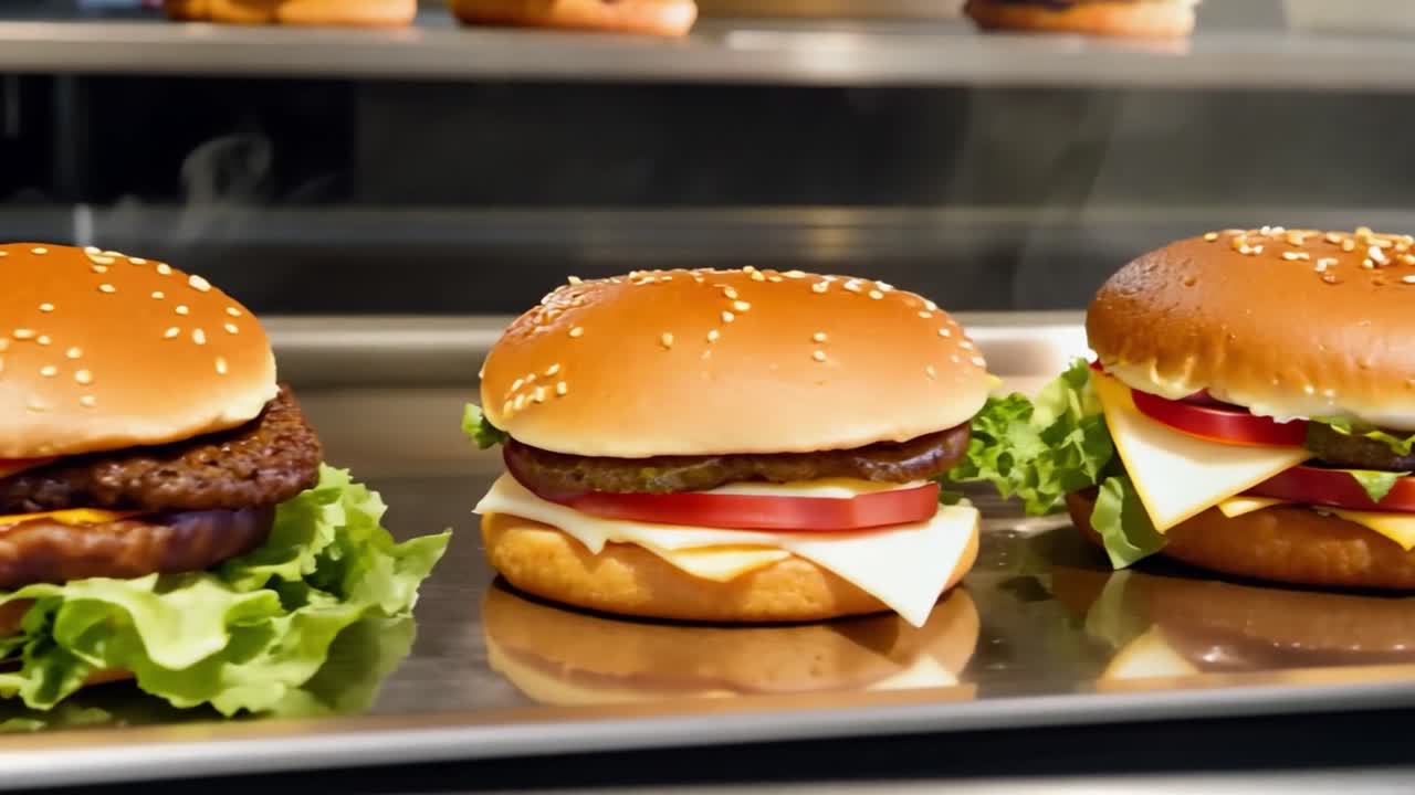 Burgers with lettuce, tomato, and cheese